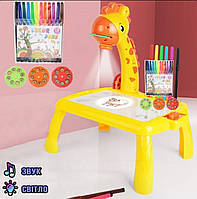 Стол проектор детский для рисования с подсветкой Желтый,столик для творчества, 24 цветных слайда.