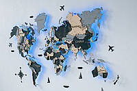 Деревянная карта мира на стену CraftBoxUA с led подсветкой