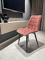Обеденный стул Алабама BK пудрово- розовый велюр + черный металл