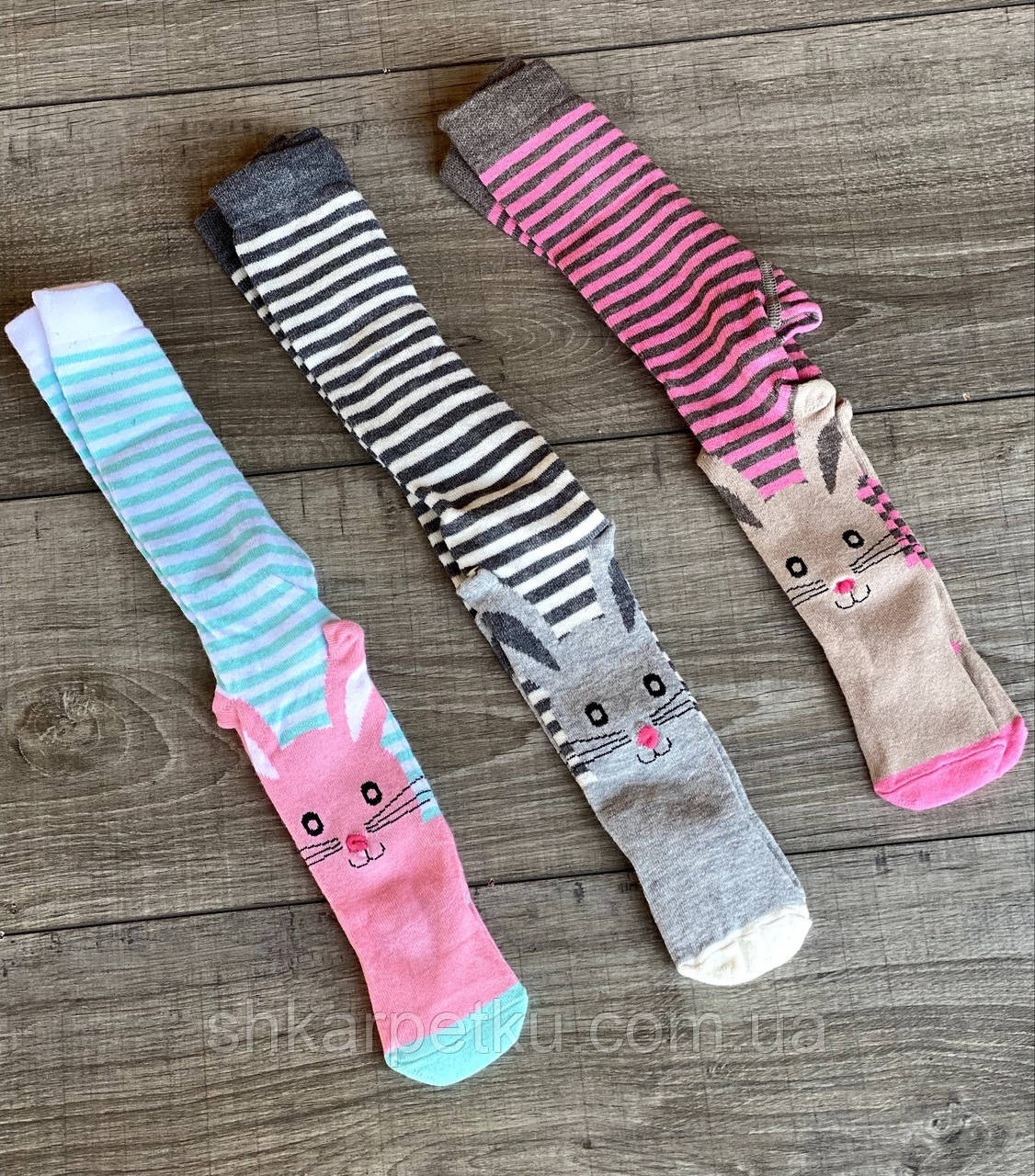 Дитячі демісезонні колготки BROSS асорті кольорів з зайчиками бавовна розмір 0-6 місяців 3 пар/уп, фото 1