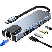 Мультипортова док-станція BYL-2007 5 в 1 USB Type C — (PD/USD/HDMI/RJ-45) (6910)