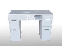 Белый маникюрный стол М126 с замком на тумбе. Столик для мастера маникюра в салон красоты или дом