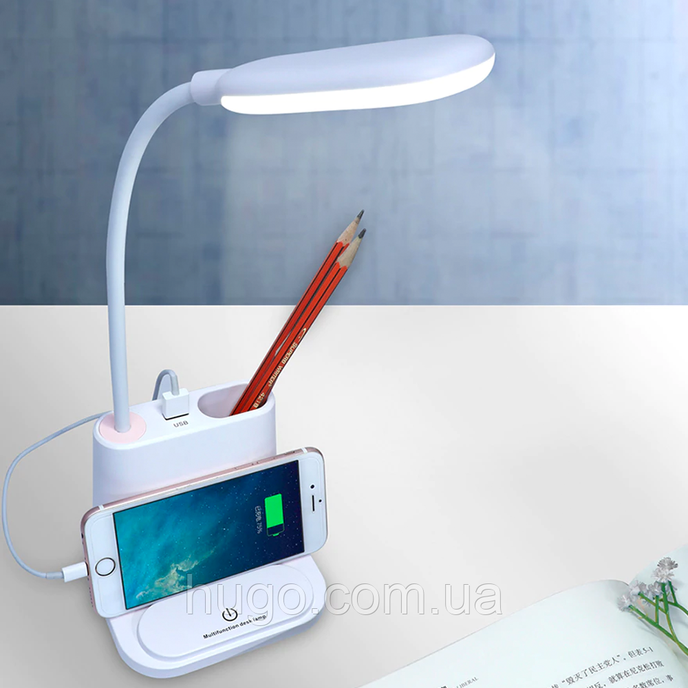 Настільна світлодіодна лампа 3в1 з вбудованим акумулятором і павербанком / Лампа світлодіодна, фото 1