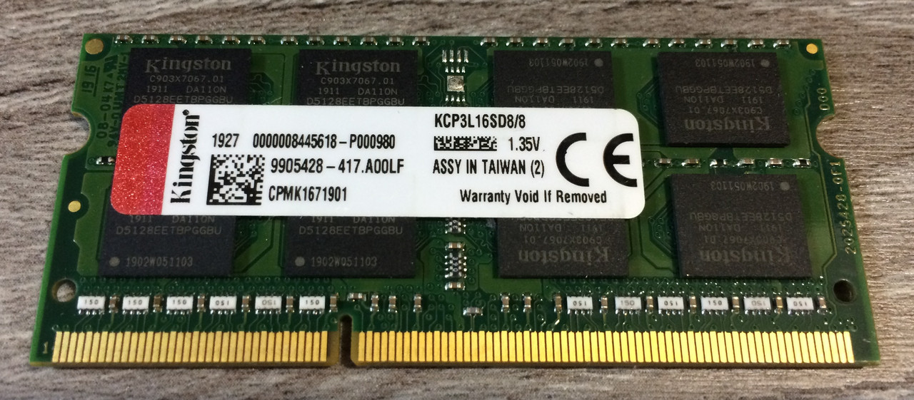 Для ноутбука 8GB DDR3L 1600MHz Kingston KCP3L16SD8/8 PC3L 12800S 2Rx8 RAM Оперативна пам'ять