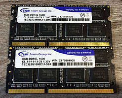Для ноутбука 16GB 2x8GB DDR3L 1600MHz Team PC3L 1.35V 12800S 2Rx8 RAM Оперативна пам'ять