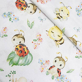 Фланель "Веселі бджілки, божі корівки" 160см