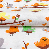 Фланель "Пташки оранжеві, сірі на гілках" 180 см, фото 3