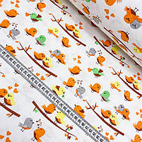 Фланель "Пташки оранжеві, сірі на гілках" 180 см, фото 2