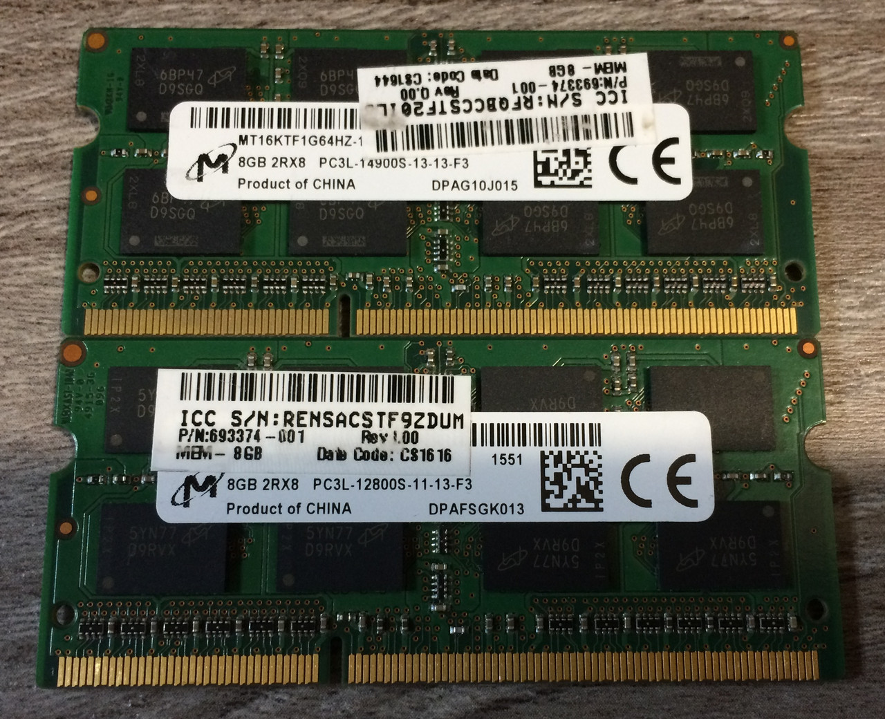 Для ноутбука 16GB 2*8GB DDR3L 1600MHz Micron PC3L 12800S 2Rx8 RAM Оперативна пам'ять