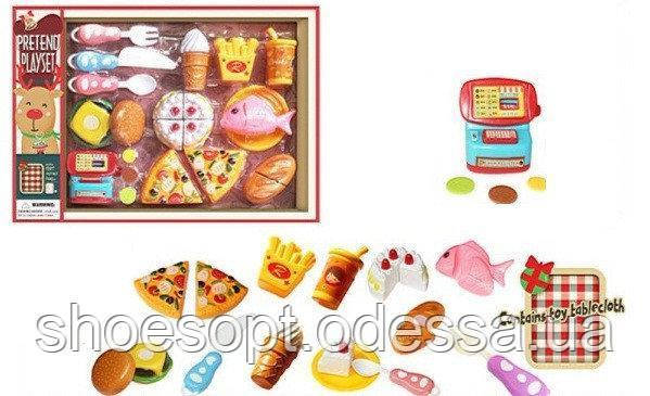 Набір маркет каси Продукти тортик, фастфуд на липучці нарізка, фото 1