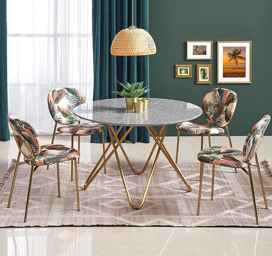 Круглый обеденный стол Halmar Bonello 120 см серый мрамор для кухни на ...