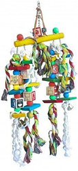 Игрушка веревочная с деревянными пластинами и бусинами для средних и крупных птиц (кореллы, жако), 28*22 см