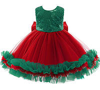 Дитяче новорічне плаття Ялинка червоне з зеленим, ошатне плаття на дівчинку з фатином