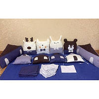 Борти фігурні для дитячого ліжечка "Звірятка в білий горошок" (Сине-коричневий з білим) 100% польський