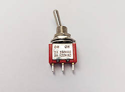 Тумблер MTS-102, 1х2 (3с), 13x7x9,5mm ЧЕРВОНИЙ, 1 група, 2 положення, ON-ON, SPDT, 3 pin, 2A 250VAC