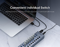USB хаб Orico BT2U3-13AB USB 3.0 13 портів алюмінієвий з блоком живлення hub концентратор, фото 6