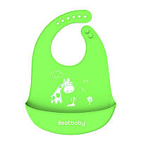 Нагрудник детский Bestbaby BS-8807 Жираф Green слюнявчик силиконовый с карманом для малышей "Lv"