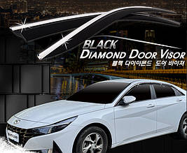 Дефлектори вікон з хром молдингом, вітровики Hyundai Elantra CN7 2020- (Autoclover E454 6шт.)