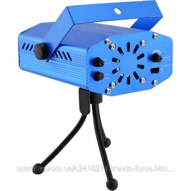 Лазерний проєктор з акустичним контролем диско лазер Laser 6 in1 HJ06 для приміщень стробоскоп лазер Блакитний