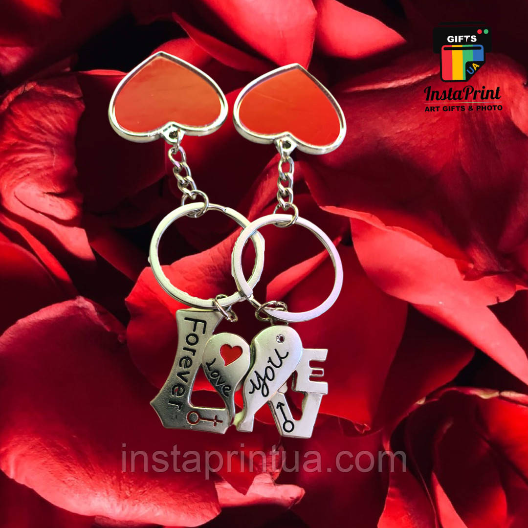Брелок парний серце 2 шт + друк. Брелок з фото, фото 1