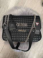 Модная женская чёрная стёганая сумка Guess Гесс