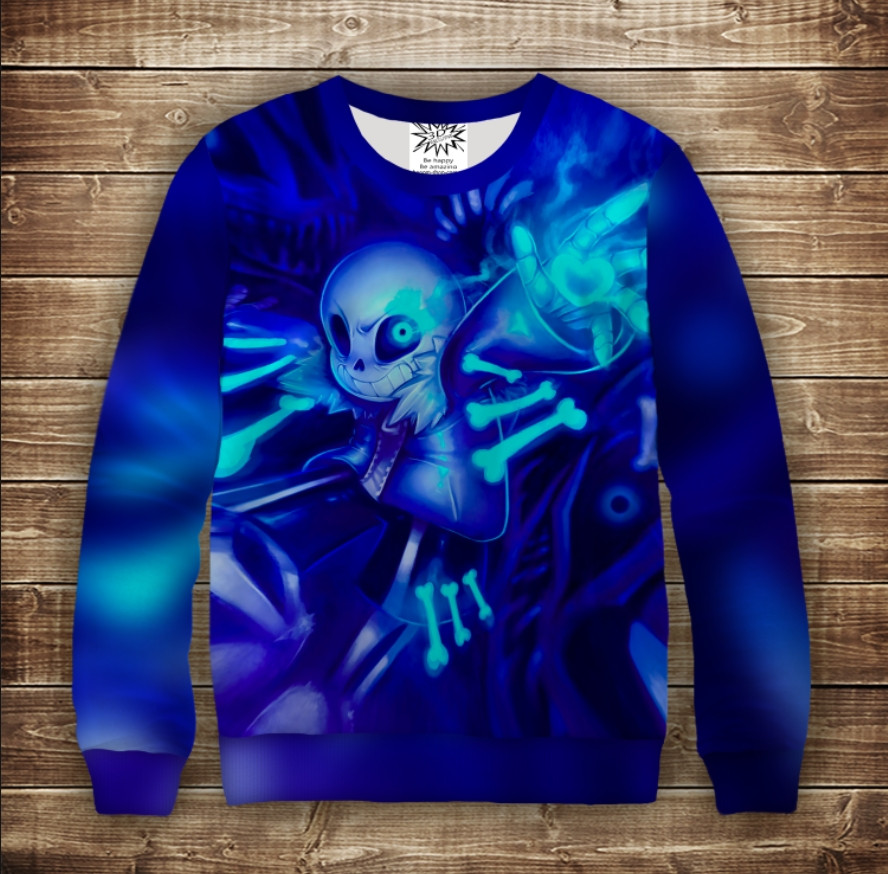 Світшот з 3D принтом Санс та дракон. Undertale. Sans ВСІ Розміри, фото 1