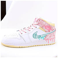 Женские кроссовки Nike Air Jordan 1 Retro Mid Ice Cream, белые кожаные кроссовки найк аир джордан 1 мид