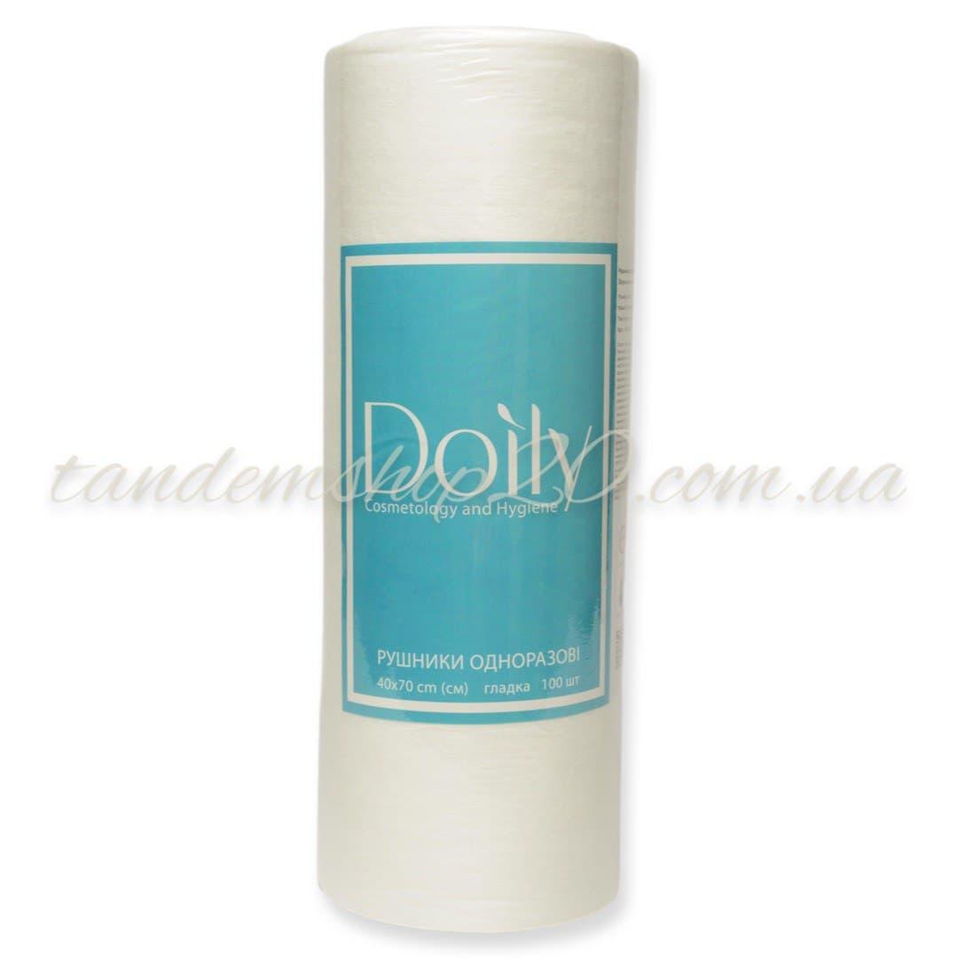 Рушники одноразові Doily в рулоні відрівні розмір 40*70 спанлейс щільність 40г/м2 (100 шт/рул) білі, структура гладка, фото 1