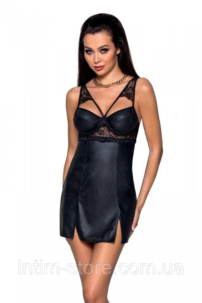 Бебі-дол з еко-шкіри та мережива Loona Chemise black L/XL - Passion SO5358, фото 1