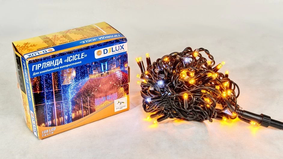 Led гірлянда DELUX Icicle 108шт 2х1м жовтий/білий 90015180