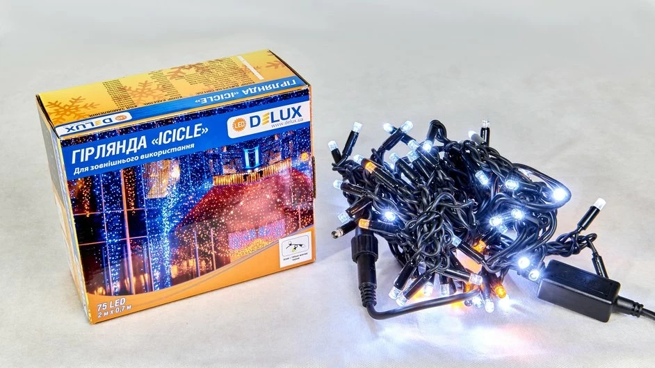 Led гірлянда DELUX Icicle 75шт 2х0,7 м білий/жовтий 90015182