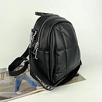 Жіночий шкіряний міський стьобанний рюкзак на одне відділення Polina & Eiterou чорний, фото 7