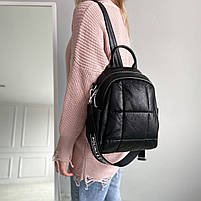 Жіночий шкіряний міський стьобанний рюкзак на одне відділення Polina & Eiterou чорний, фото 4