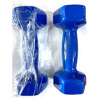 Женские цветные гантели цельные для фитнеса виниловые 2 по 2 кг синие