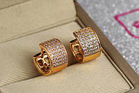 Серьги Xuping Jewelry широкие колечки с камнями 1.2 см золотистые