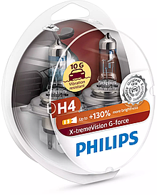 Автолампи, глологенні лампи для авто Н4 12 V 60/55 PHILIPS X-treme Vision+130% (2 шт.) G-force. Ближний-дальний