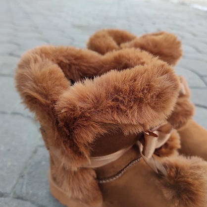 UGG РИЖІ угги з хутром і пумпами короткі жіночі коричневі екоеамша Camel жиночi угi 2022, фото 5