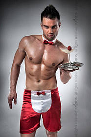 Чоловічий еротичний костюм офіціанта Passion 019 SHORT red L/XL, шорти та метелик