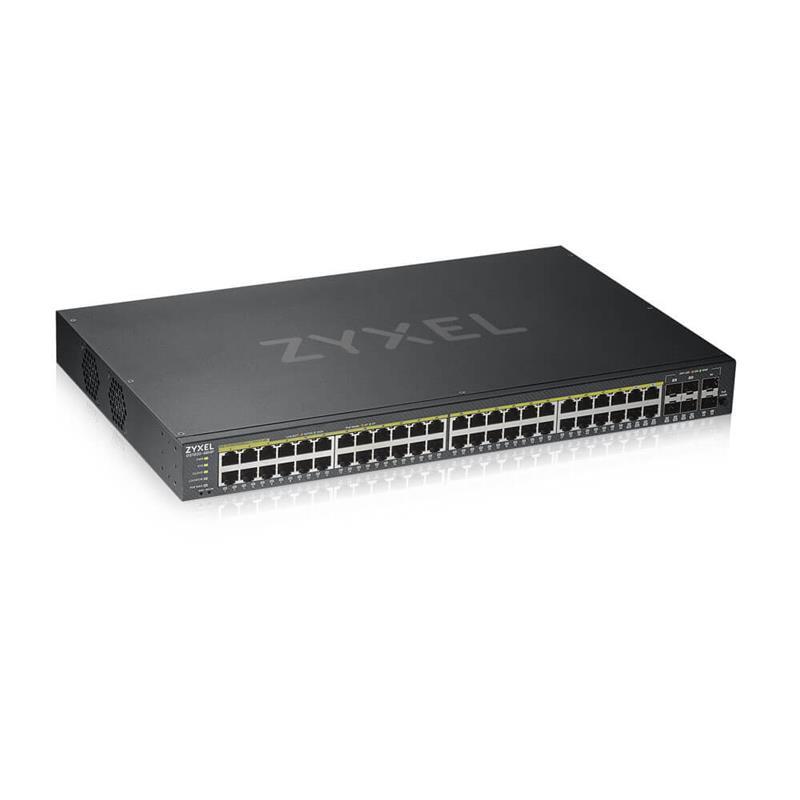 Комутатор ZYXEL GS1920-48HPv2 (GS192048HPV2-EU0101F) (4xGE, 4xGE/SFP), 2хSFP, 48хGE PoE, Max PoE 375W, Smart,