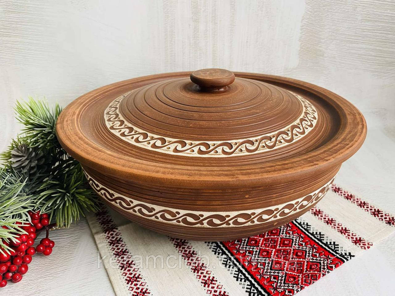 Сковорода Керамклуб Ангоб 2 л із червоної глини, фото 1