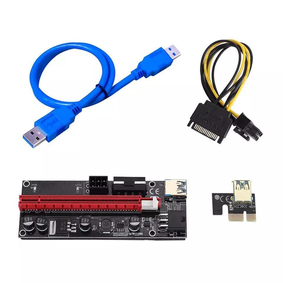 Райзер PCI-E 1x to 16x 6 pin, Molex, SATA, USB 3.0, AM-AM, 0.6 м