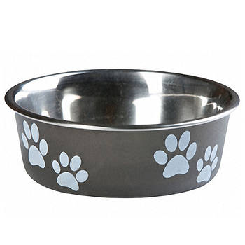 Flamingo Bella ФЛАМІНГО БЕЛЛА миска для собак нержавіюча сталь чорний з малюнком лап 0.3 | 12 см