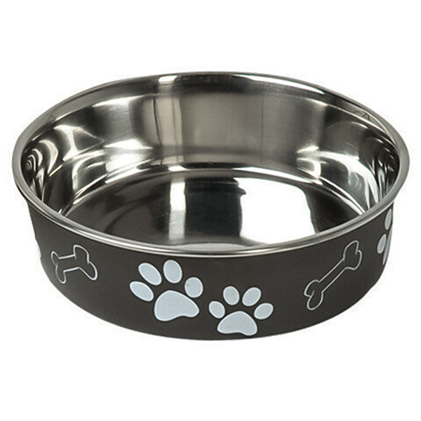Flamingo Bella ФЛАМІНГО БЕЛЛА миска для собак нержавіюча сталь чорний з малюнком лап 1.5 | 21 см, фото 1