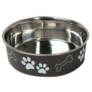 Flamingo Bella ФЛАМІНГО БЕЛЛА миска для собак нержавіюча сталь чорний з малюнком лап 2.2 | 23 см