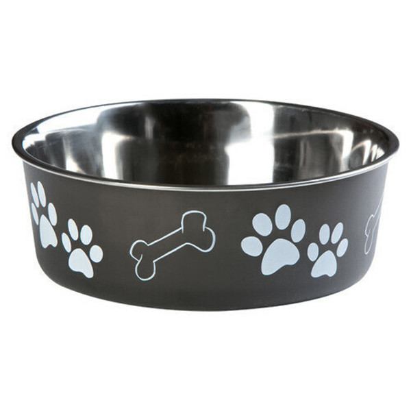 Flamingo Bella ФЛАМІНГО БЕЛЛА миска для собак нержавіюча сталь чорний з малюнком лап 0.8 | 17 см, фото 1