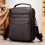 Чоловіча сумка через плече Натуральна шкіра Барсетка Чоловіча шкіряна сумка для документів планшет Коричнева, фото 2