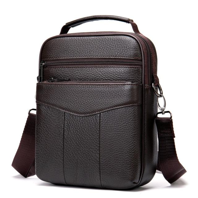 Чоловіча сумка через плече Натуральна шкіра Барсетка Чоловіча шкіряна сумка для документів планшет Коричнева, фото 1