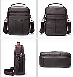 Чоловіча сумка через плече Натуральна шкіра Барсетка Чоловіча шкіряна сумка для документів планшет Коричнева, фото 3