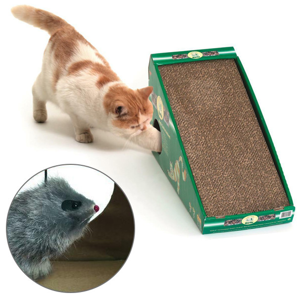 Flamingo Scratching Board ФЛАМІНГО похила картонна кігтеточка з мишкою для котів 59х21х32 см, фото 1