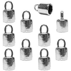 Набір 10 шт 14 мм Кінцівки для Шнура Ковпачки Циліндри з Петелькою, Метал Сріблястий, Фурнітура Біжутерію